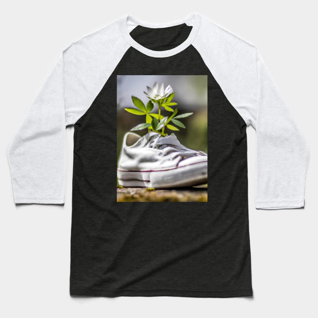 White Sneaker with Flowers Baseball T-Shirt by maxcode